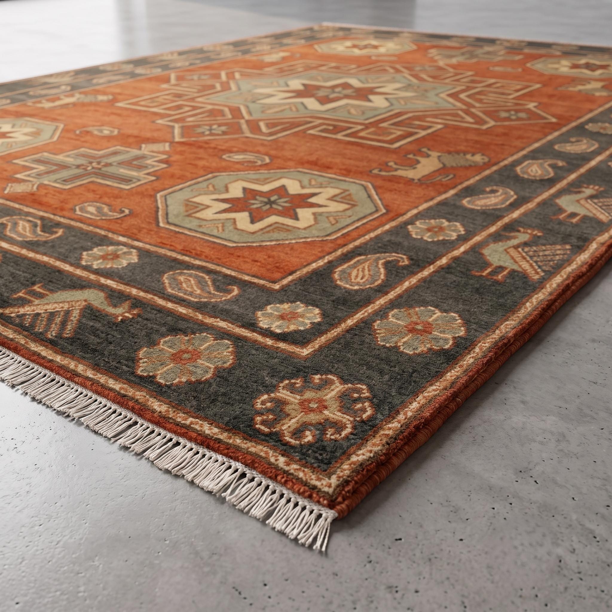 Hand Knotted Rug | Tribal Wool Living Room Area Rug 9x12 Custom Size Southwestern Carpet Decor