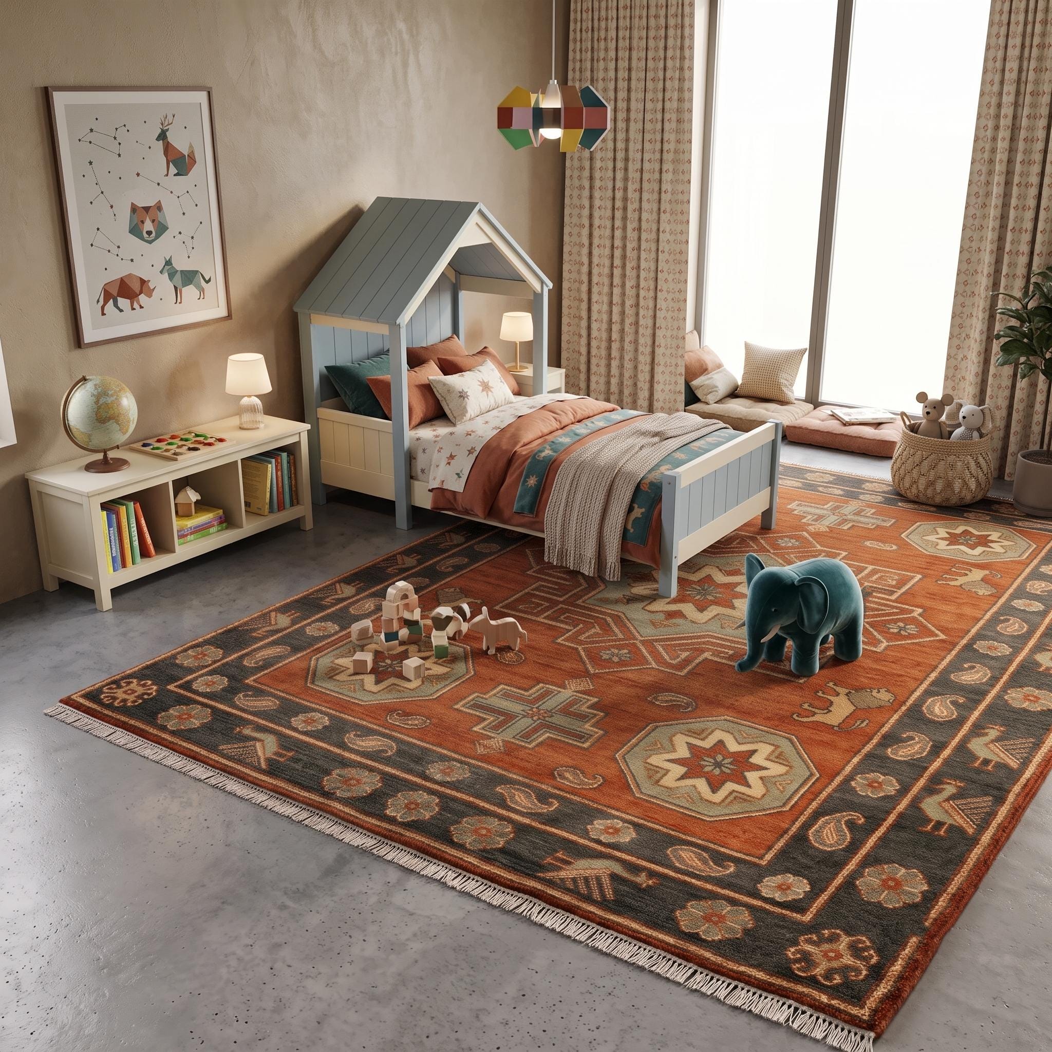 Hand Knotted Rug | Tribal Wool Living Room Area Rug 9x12 Custom Size Southwestern Carpet Decor