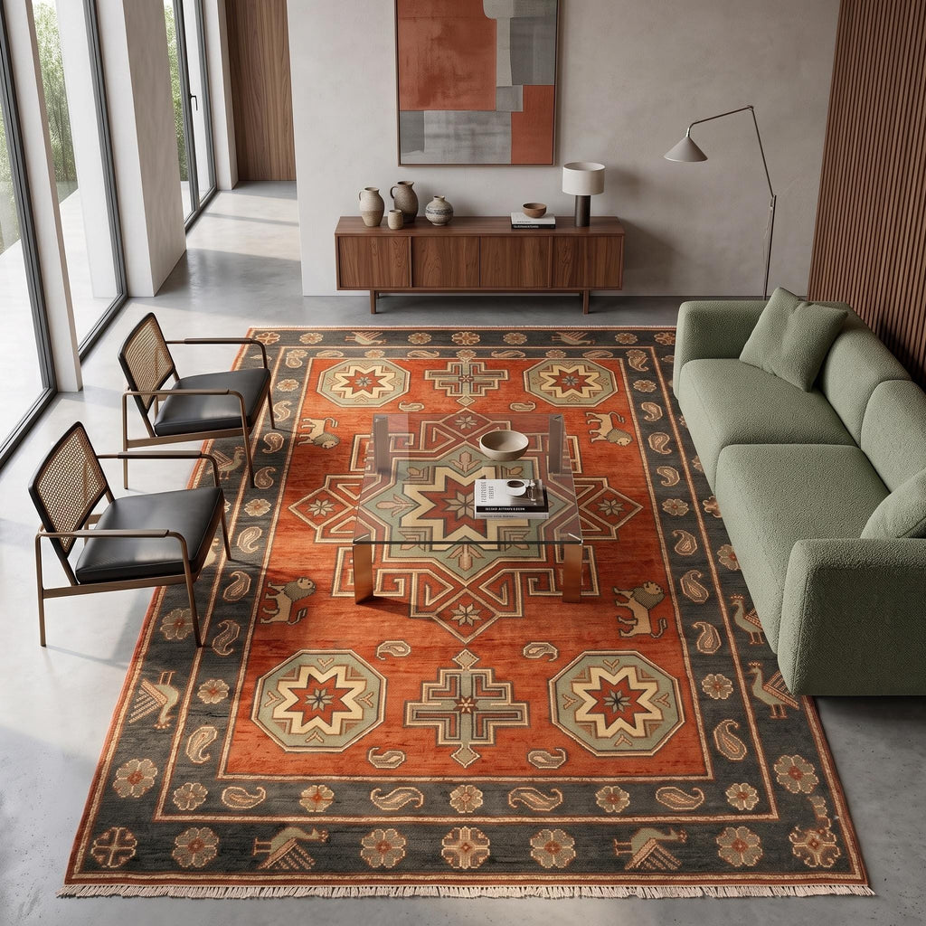 Hand Knotted Rug | Tribal Wool Living Room Area Rug 9x12 Custom Size Southwestern Carpet Decor