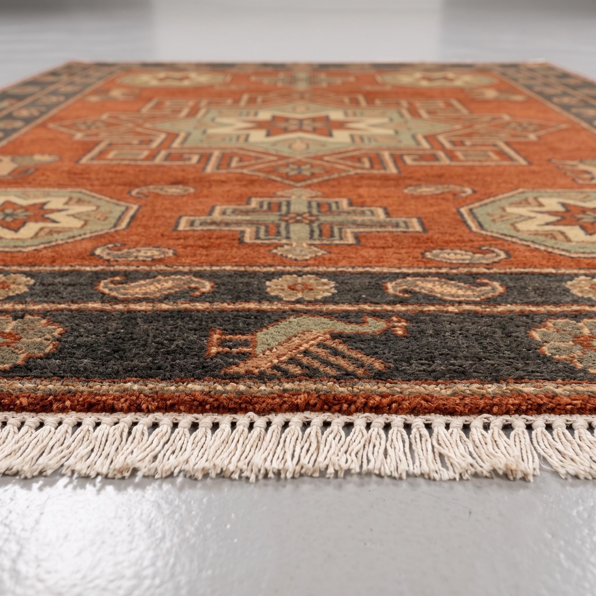 Hand Knotted Rug | Tribal Wool Living Room Area Rug 9x12 Custom Size Southwestern Carpet Decor