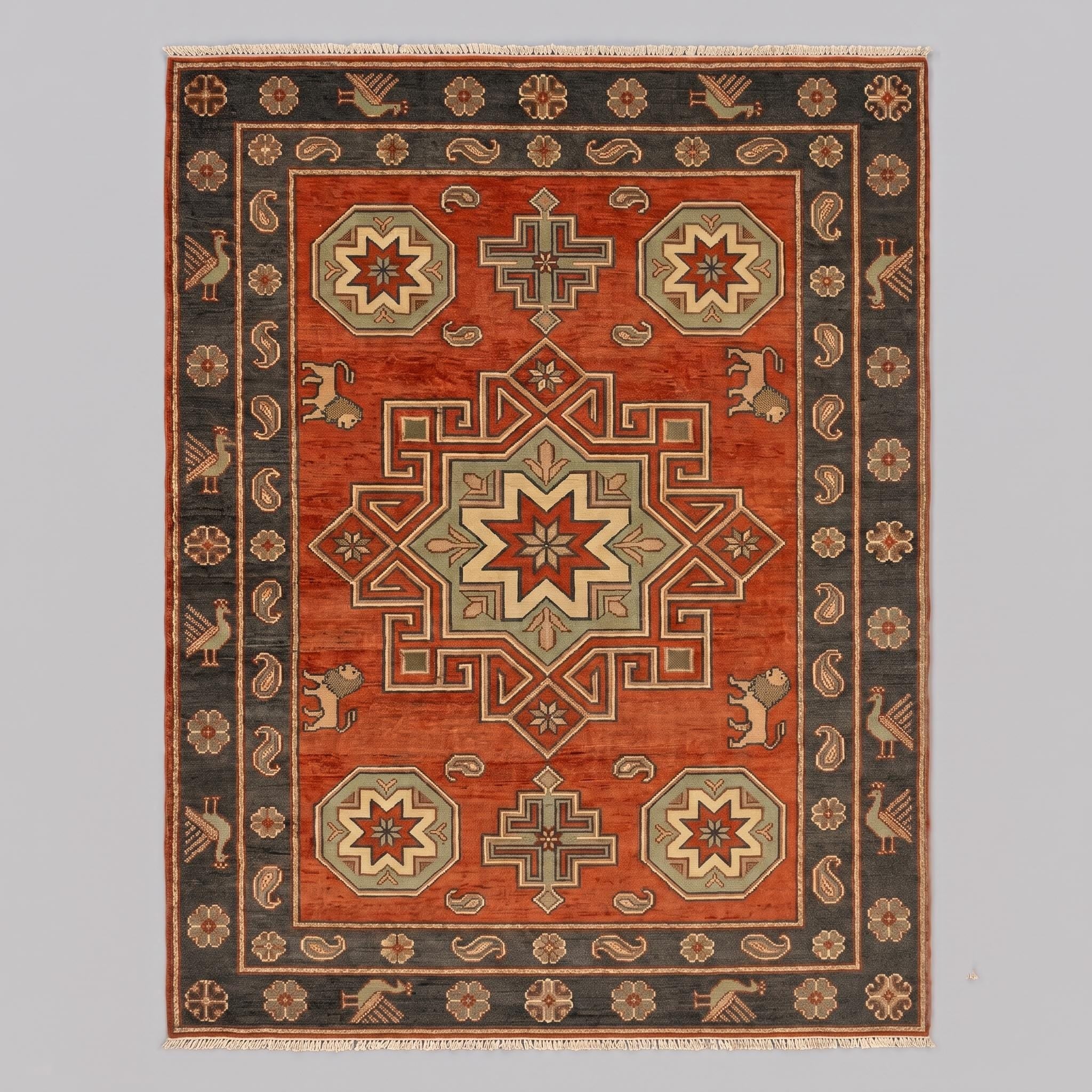 Hand Knotted Rug | Tribal Wool Living Room Area Rug 9x12 Custom Size Southwestern Carpet Decor