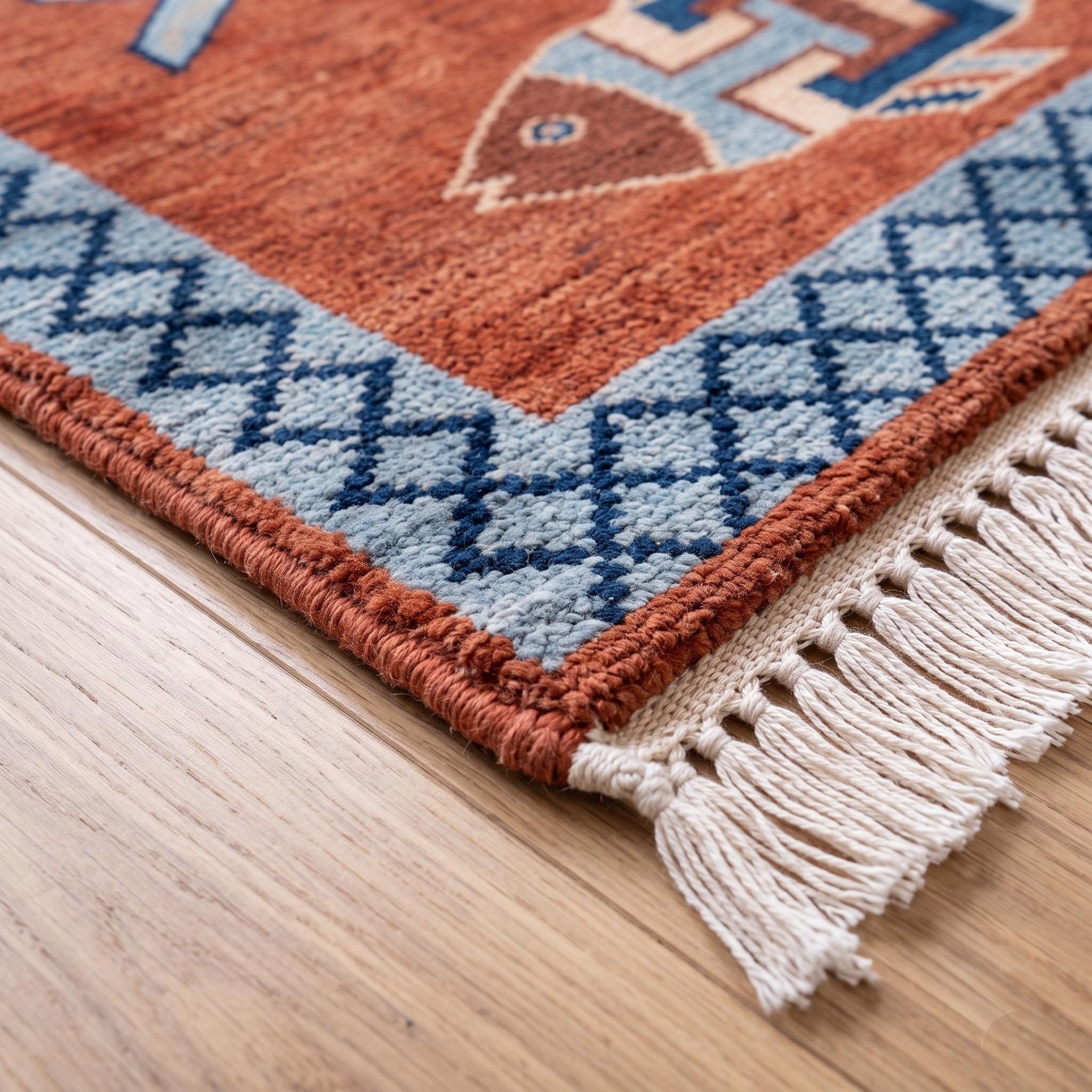 Hand Knotted Fish Runner Rug | Coastal | Wool | Hallway | 3x10 | Custom Size Available