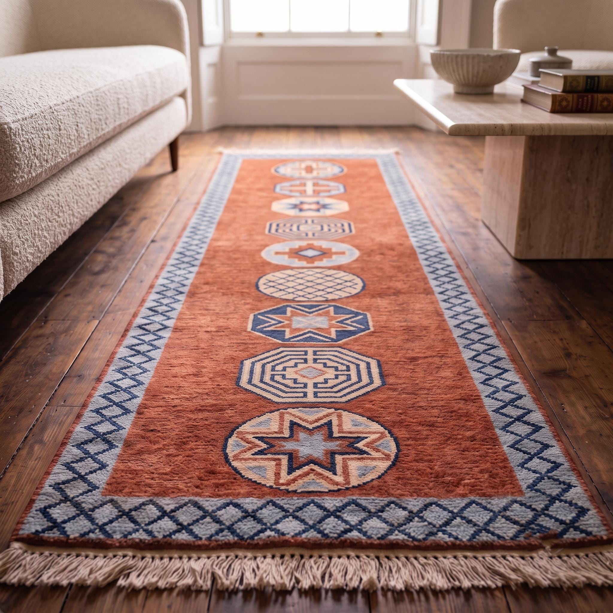 Tribal Runner Rug | Hand Knotted Wool | Hallway | Custom Size | Boho Decor