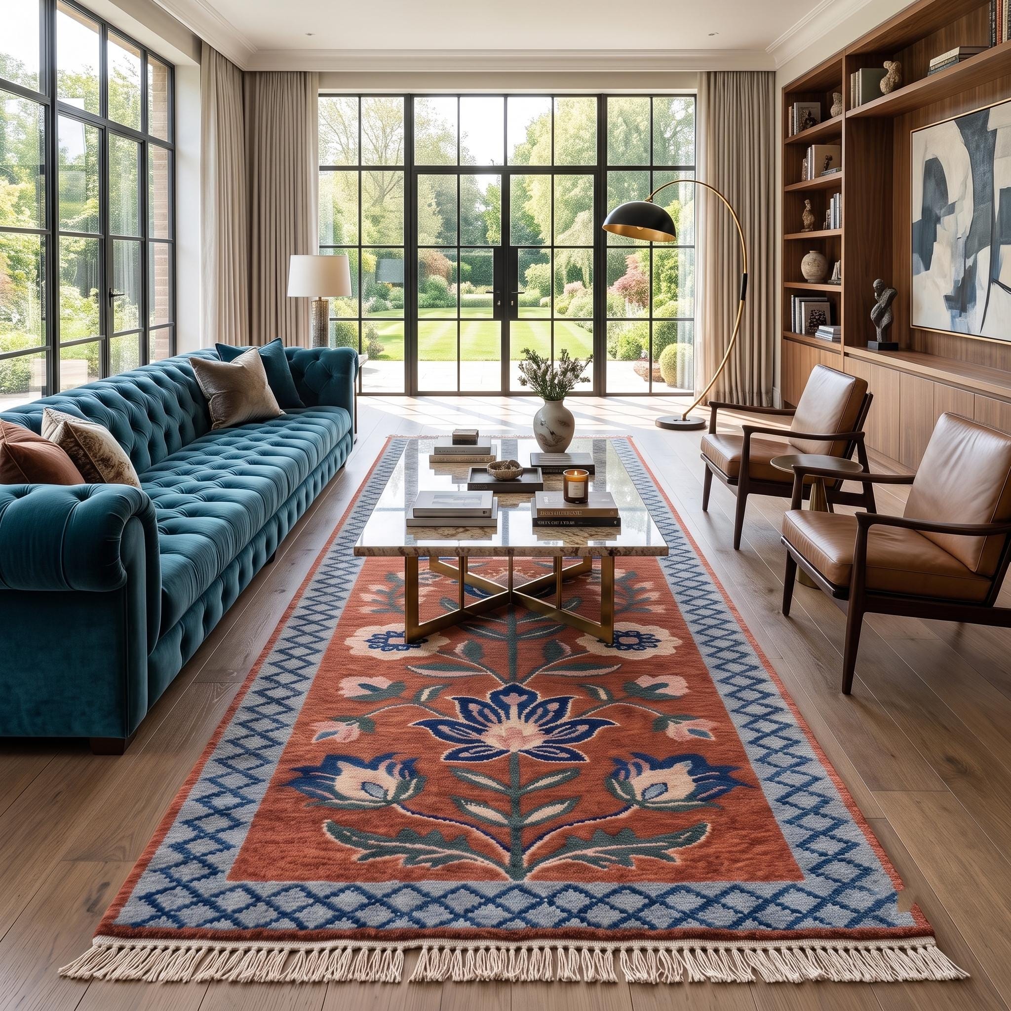 Floral Runner Rug | Traditional | Hand Knotted Wool | Hallway | Custom Size | Entryway Decor