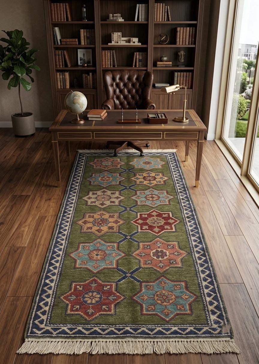 Hand Knotted Rug | Kazak Style | Wool | Living Room | Custom Size Area Carpet Handmade