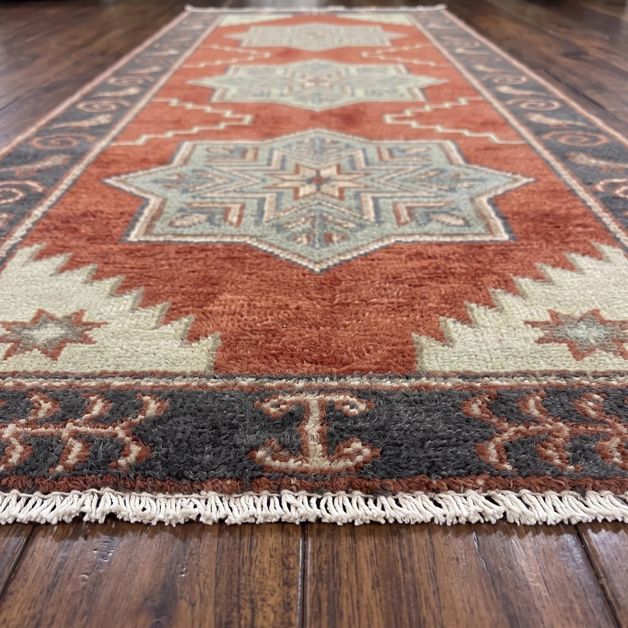 Hand Knotted Runner Rug | Tribal Wool Hallway Entryway 4x20 Custom Handmade Southwestern Carpet Decor