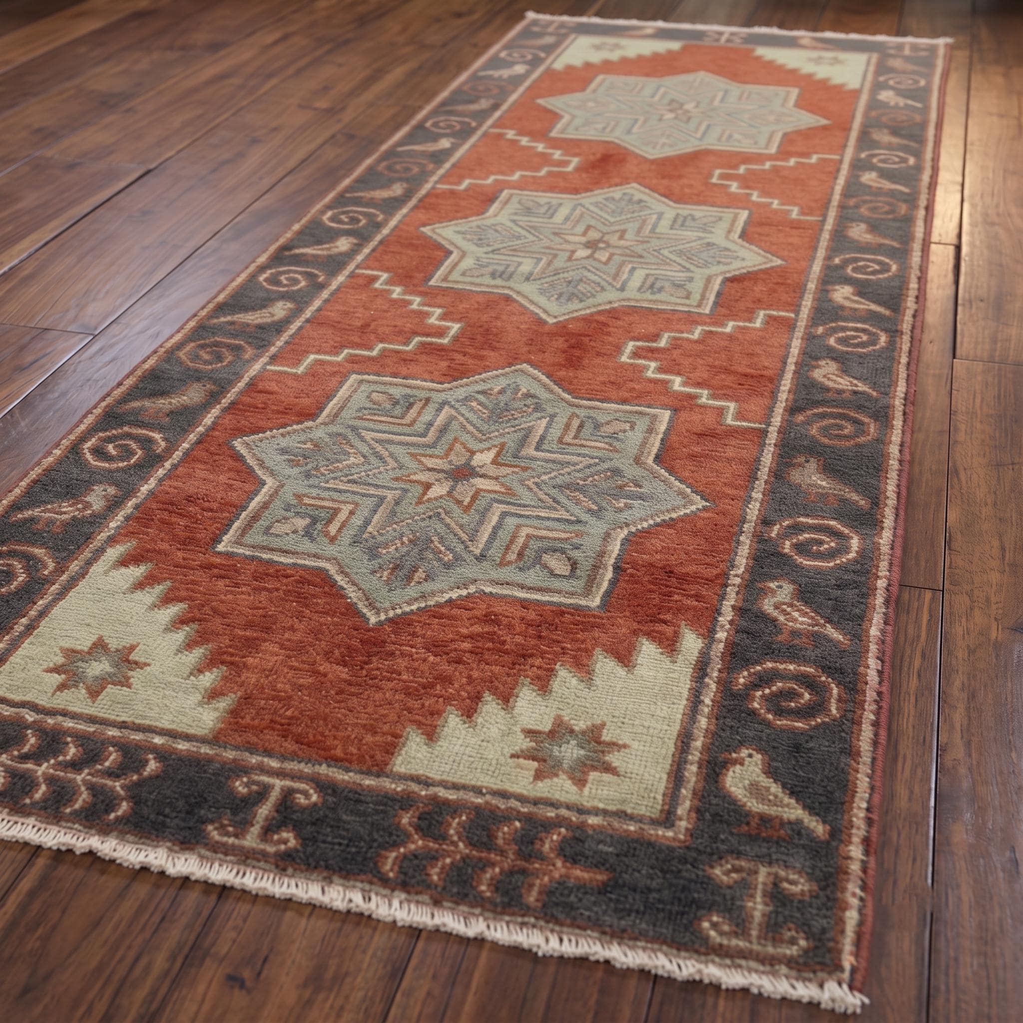 Hand Knotted Runner Rug | Tribal Wool Hallway Entryway 4x20 Custom Handmade Southwestern Carpet Decor