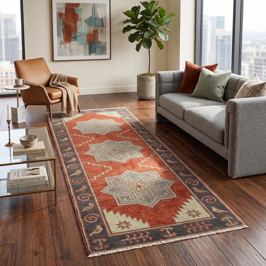 Hand Knotted Runner Rug | Tribal Wool Hallway Entryway 4x20 Custom Handmade Southwestern Carpet Decor