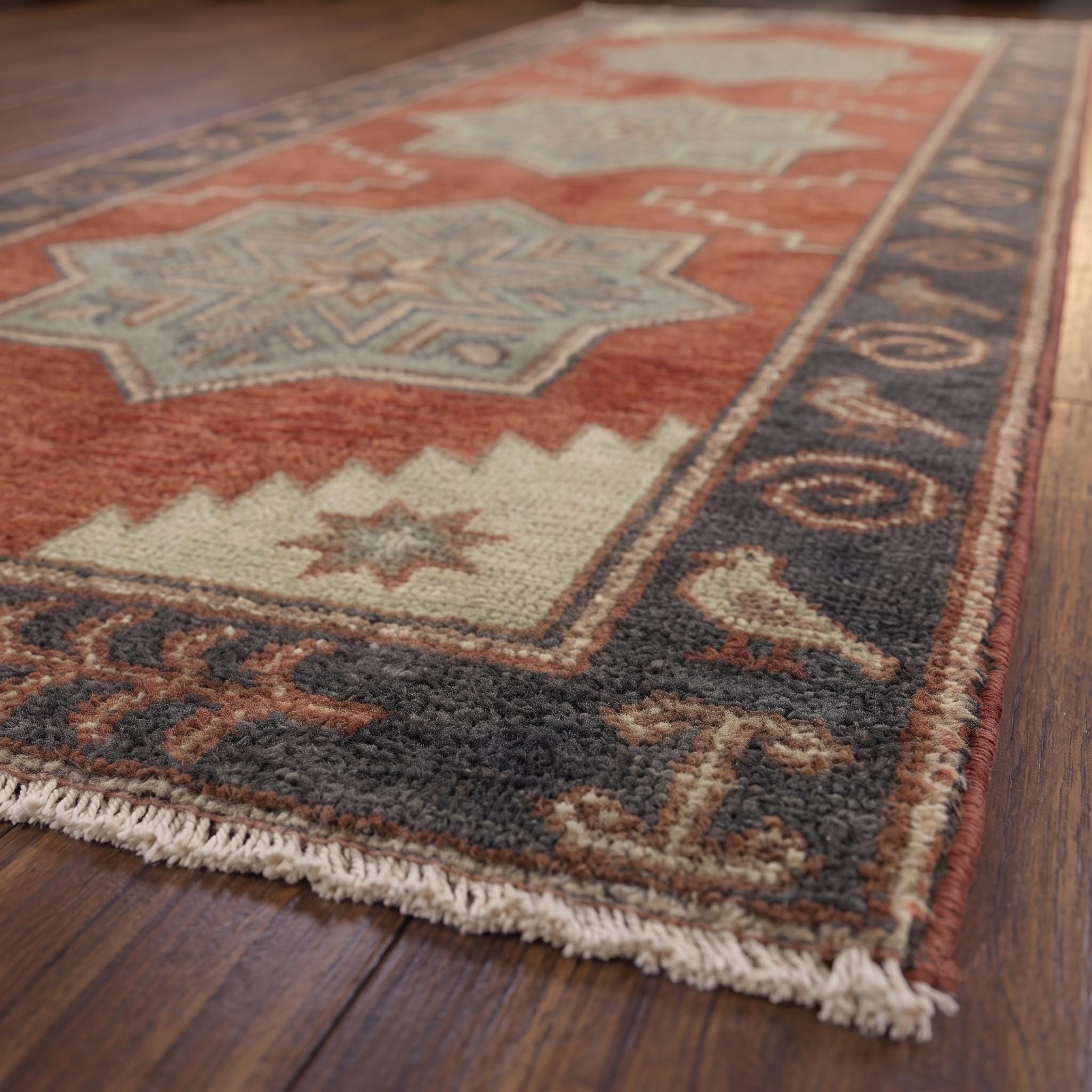Hand Knotted Runner Rug | Tribal Wool Hallway Entryway 4x20 Custom Handmade Southwestern Carpet Decor