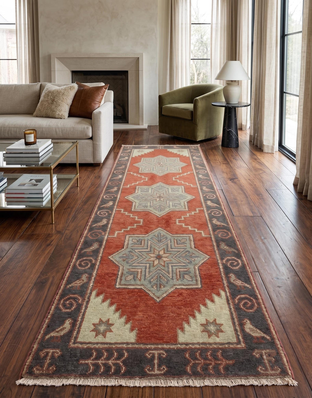 Hand Knotted Runner Rug | Tribal Wool Hallway Entryway 4x20 Custom Handmade Southwestern Carpet Decor