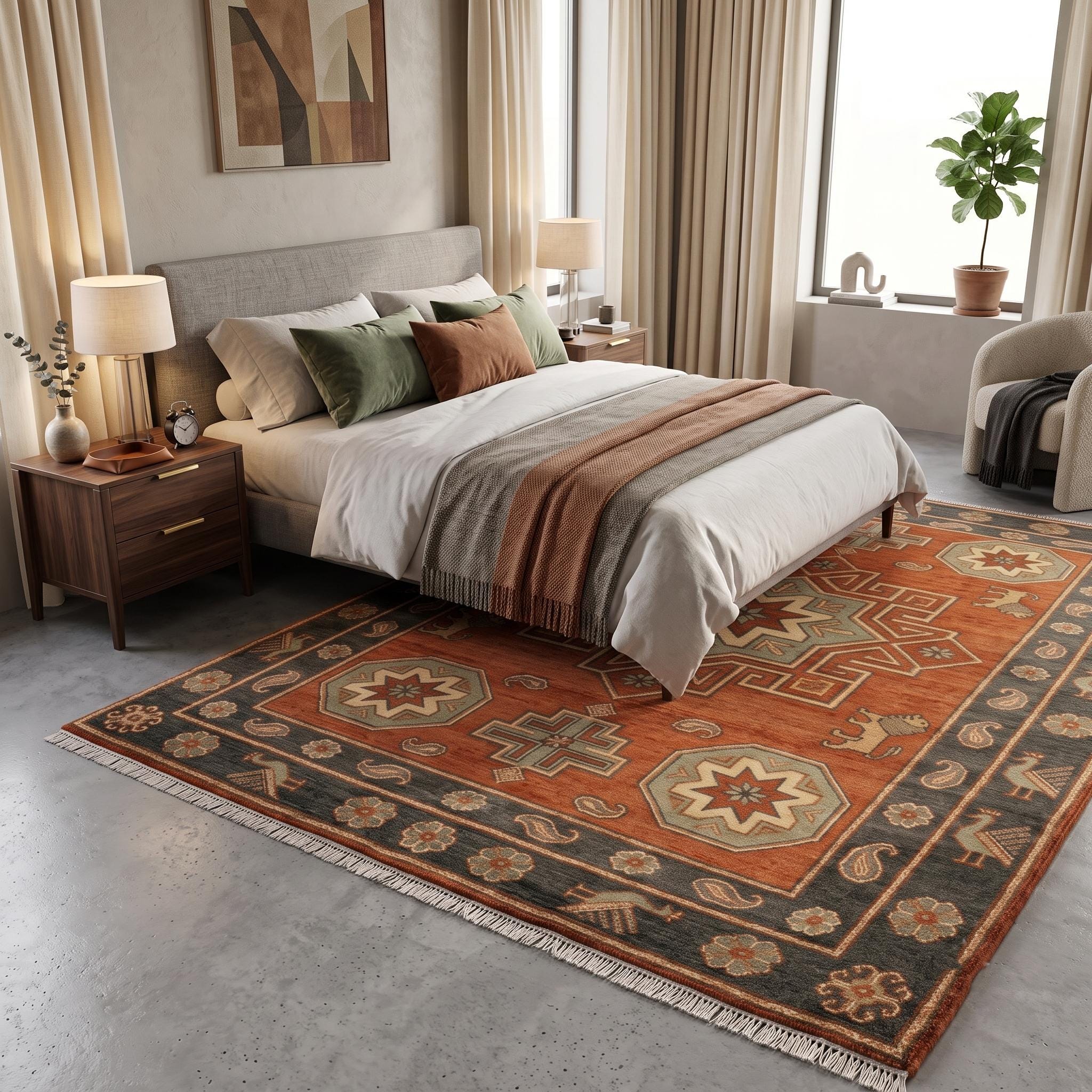 Hand Knotted Rug | Tribal Wool Living Room Area Rug 9x12 Custom Size Southwestern Carpet Decor