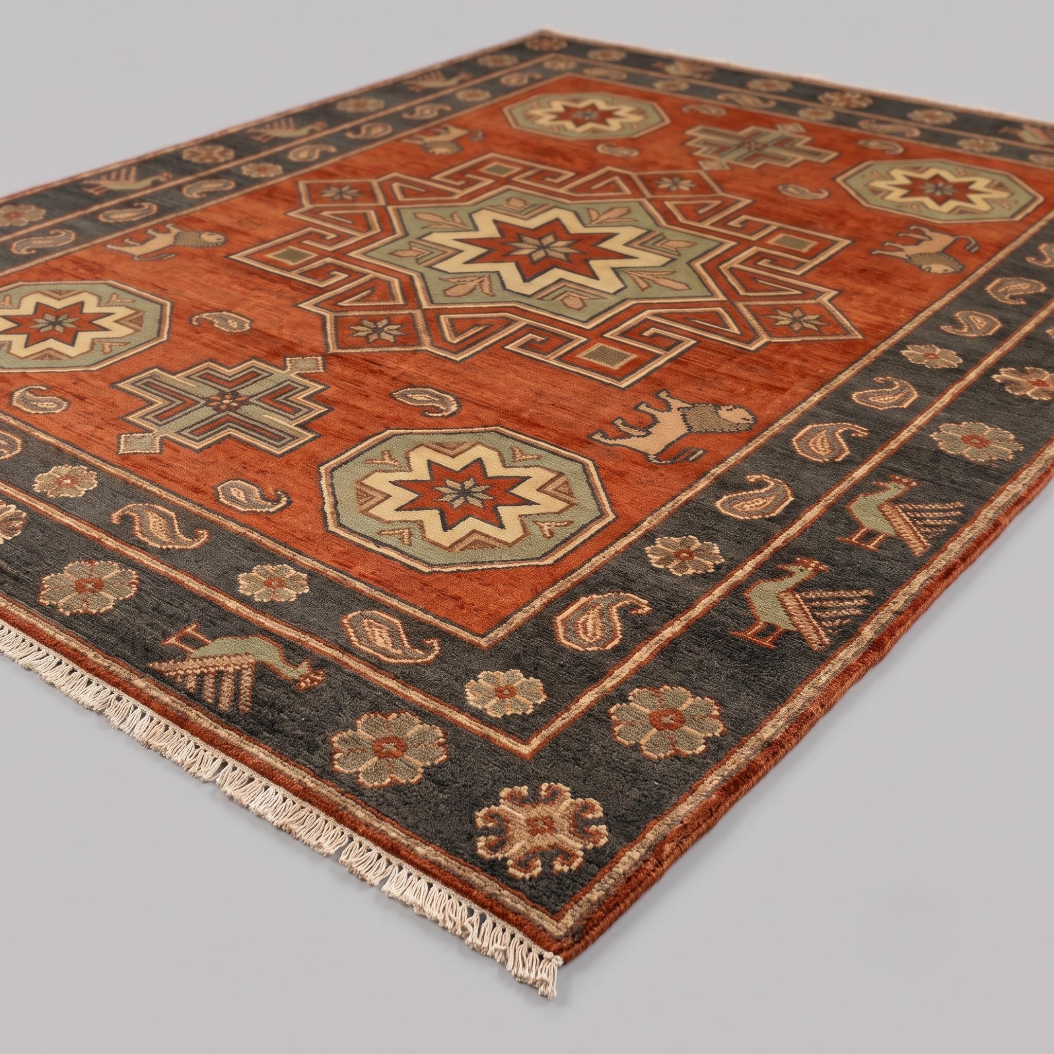 Hand Knotted Rug | Tribal Wool Living Room Area Rug 9x12 Custom Size Southwestern Carpet Decor