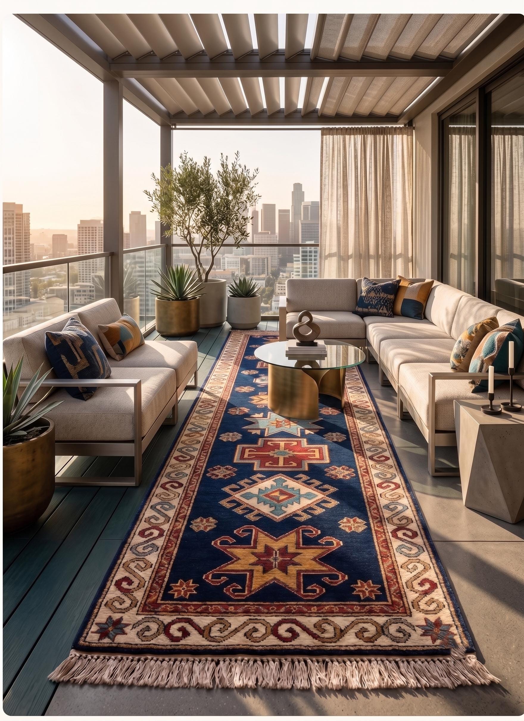 Hand Knotted Runner Rug | Tribal Wool Hallway Living Room 3x15 Custom Size Area Rug