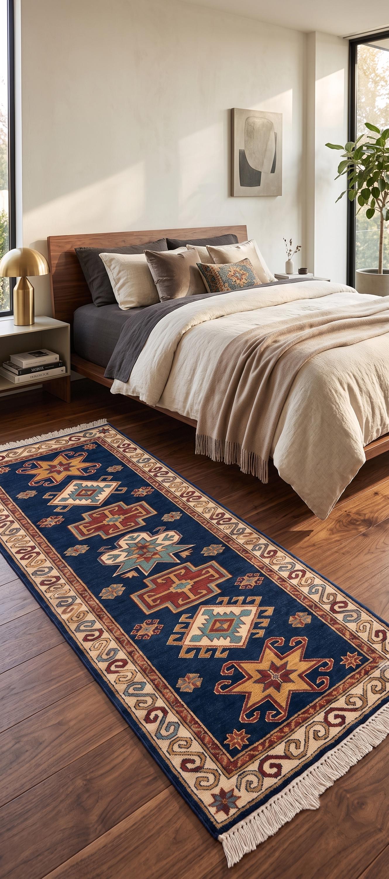 Hand Knotted Runner Rug | Tribal Wool Hallway Living Room 3x15 Custom Size Area Rug