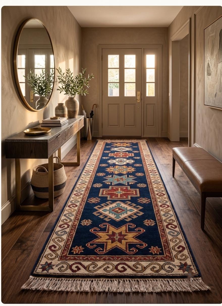 Hand Knotted Runner Rug | Tribal Wool Hallway Living Room 3x15 Custom Size Area Rug