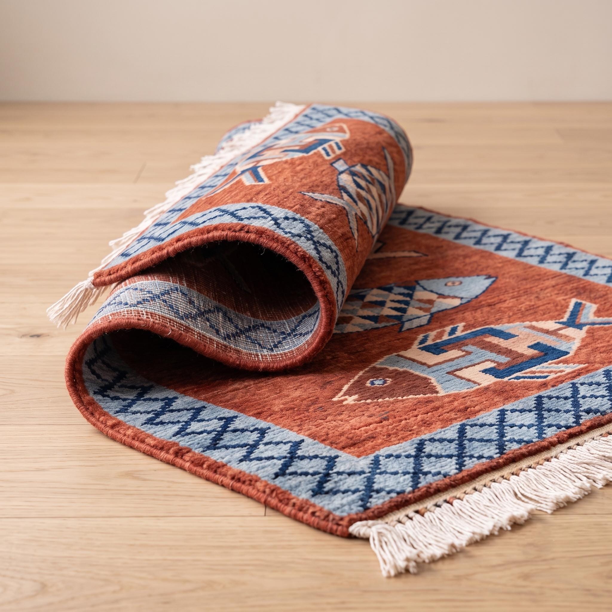 Hand Knotted Fish Runner Rug | Coastal | Wool | Hallway | 3x10 | Custom Size Available
