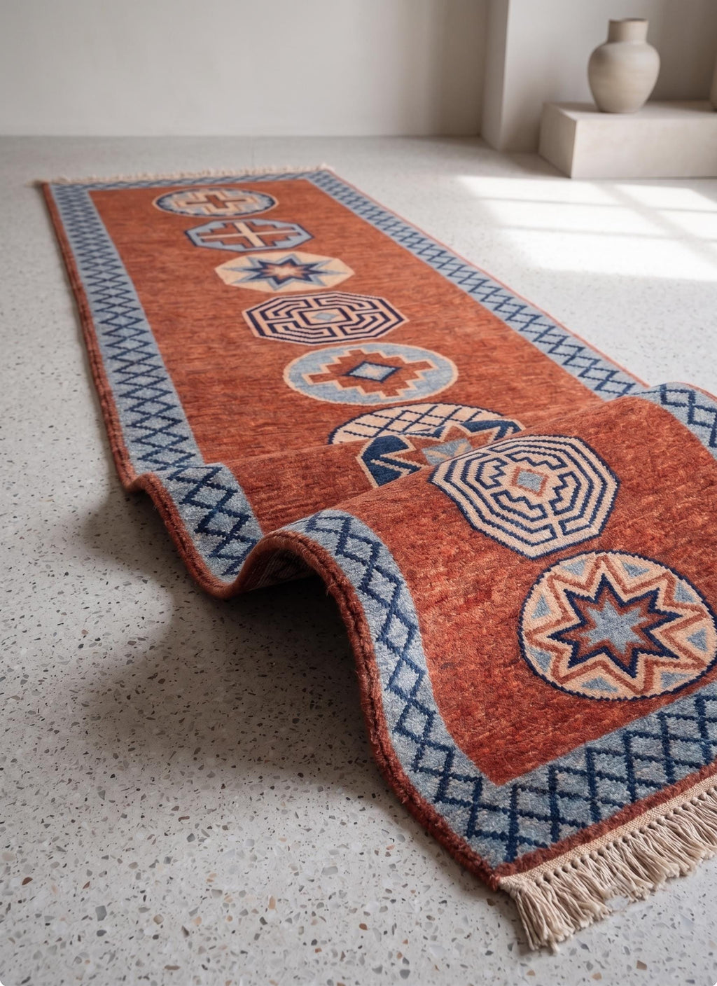 Tribal Runner Rug | Hand Knotted Wool | Hallway | Custom Size | Boho Decor