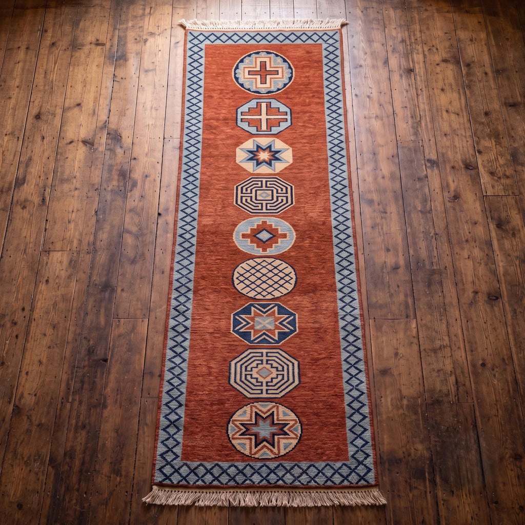 Tribal Runner Rug | Hand Knotted Wool | Hallway | Custom Size | Boho Decor