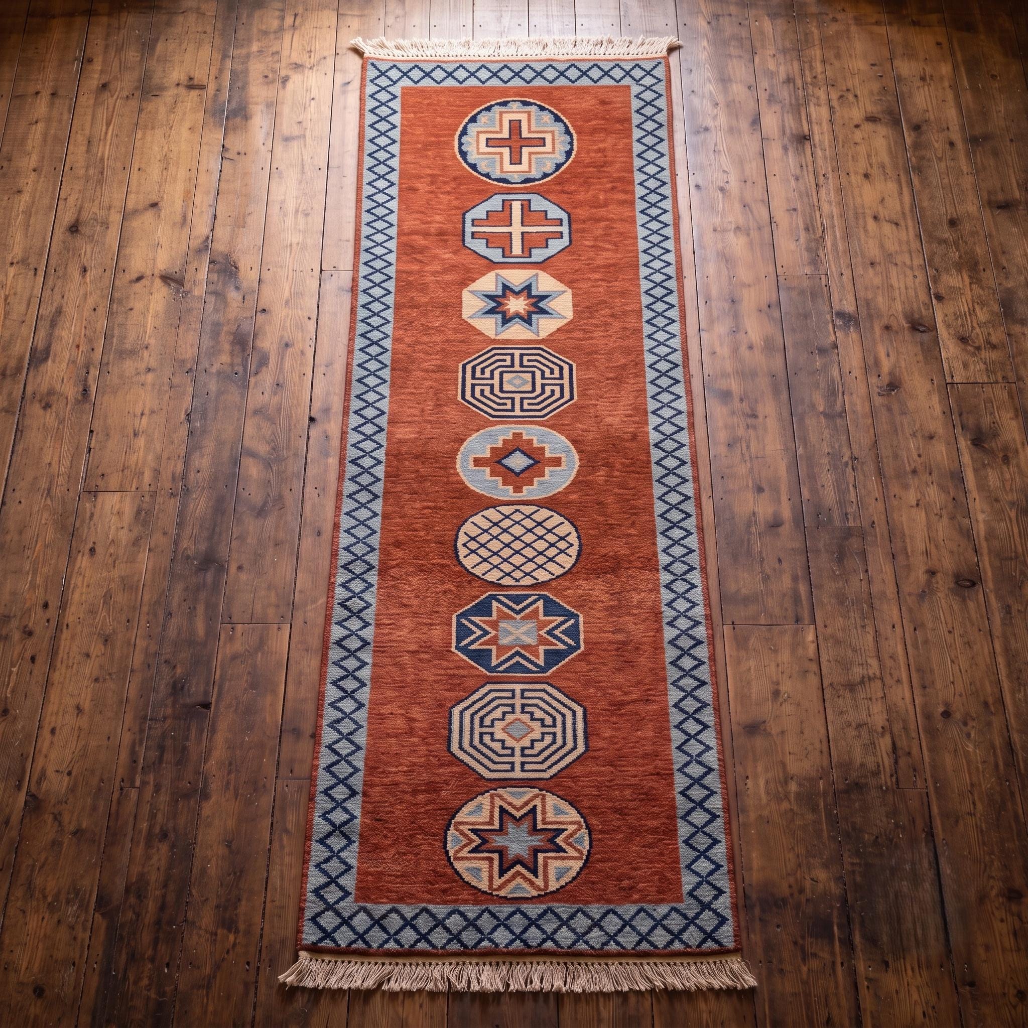 Tribal Runner Rug | Hand Knotted Wool | Hallway | Custom Size | Boho Decor