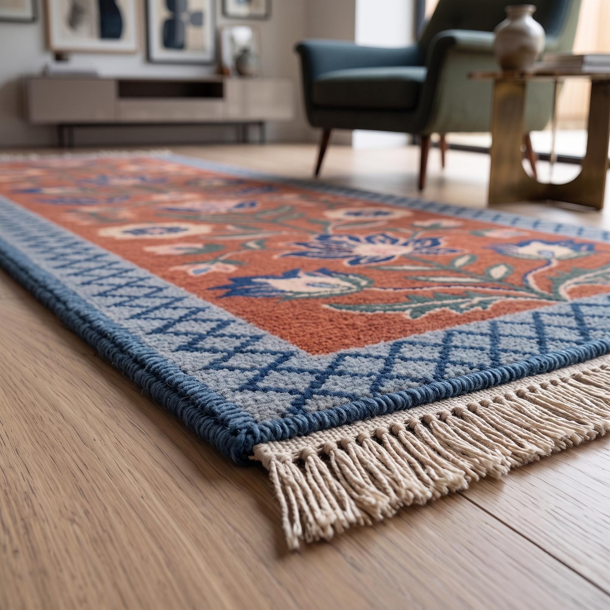 Floral Runner Rug | Traditional | Hand Knotted Wool | Hallway | Custom Size | Entryway Decor
