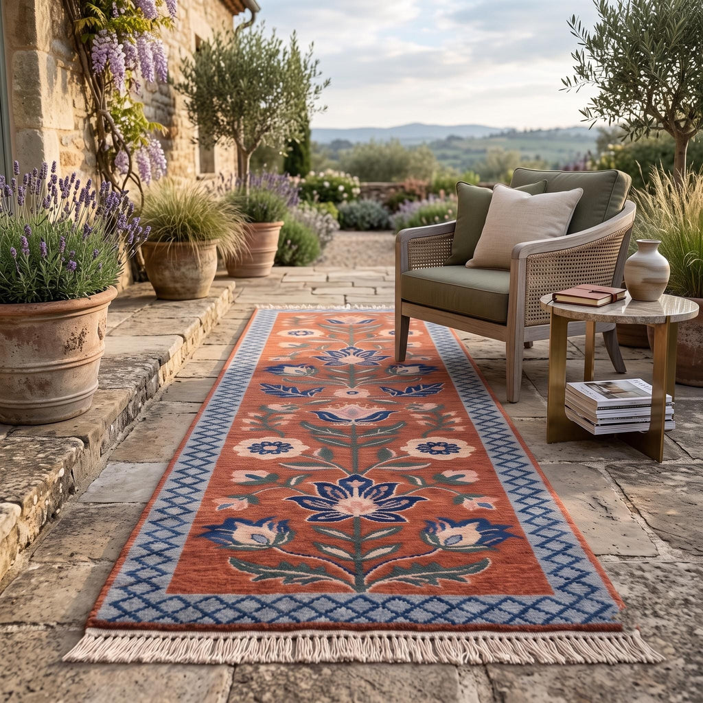 Floral Runner Rug | Traditional | Hand Knotted Wool | Hallway | Custom Size | Entryway Decor