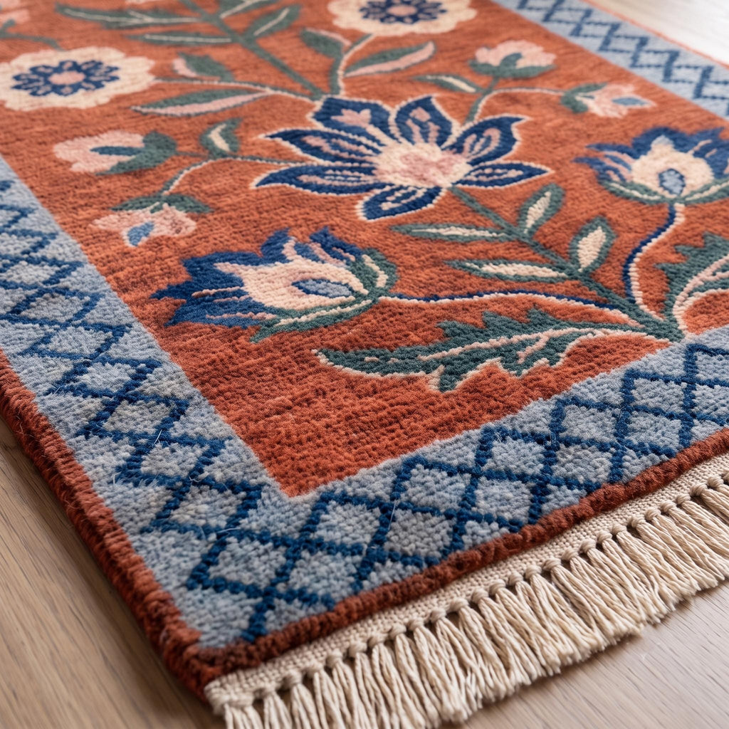 Floral Runner Rug | Traditional | Hand Knotted Wool | Hallway | Custom Size | Entryway Decor