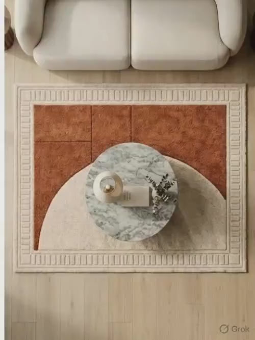 Modern Abstract Area Rug, Brown Cream Shag Rug, Hand Tufted Plush Living Room Carpet