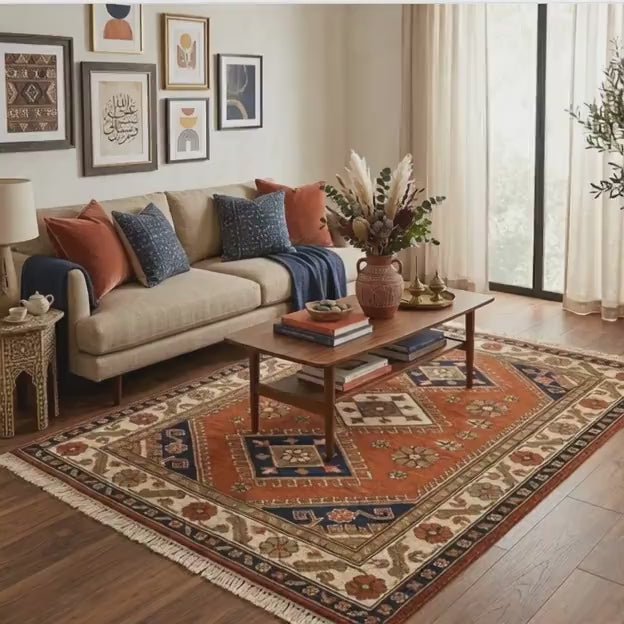 Hand Knotted Rug | Vintage Oriental Style | Wool Living Room Carpet 8x10 Custom