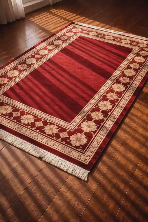 Hand Knotted Oushak Rug | Red Border Wool Carpet Living Room 8x10 Custom