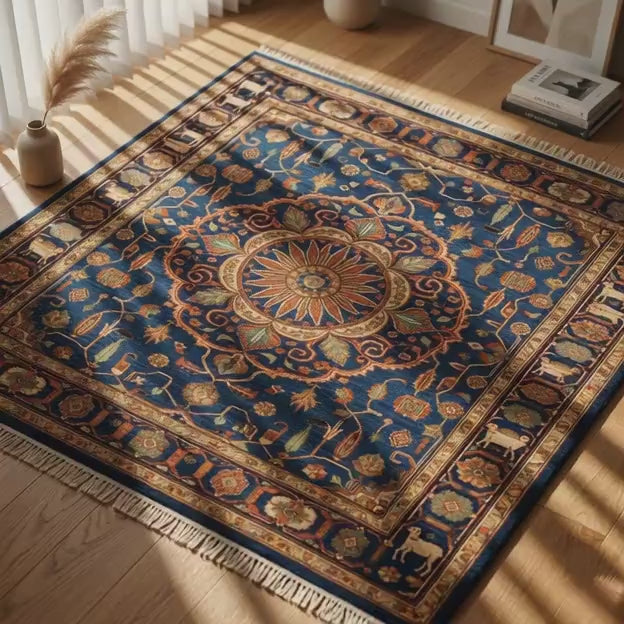 Blue Oushak Rug | Hand Knotted Oriental Wool Living Room Area Carpet 8x10 Custom